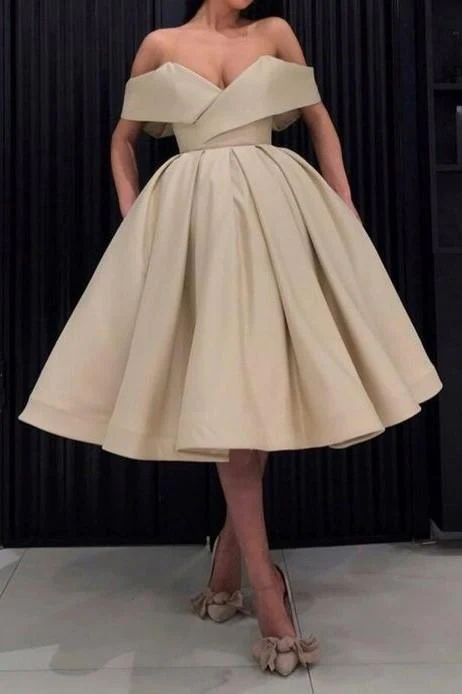 Wide Off-the-shoulder Prom Dress Short Satin Skirt gh811