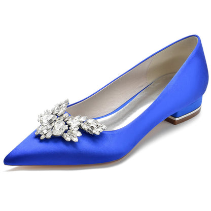 Women's Wedding Shoes Silk Satin Rhinestone Low Pointed Toe Minimalism Bridal Shoes