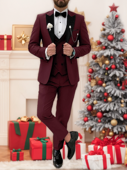 Men's Tailored Fit Single Breasted One-button 3 Pieces Solid Colored Wedding Suits