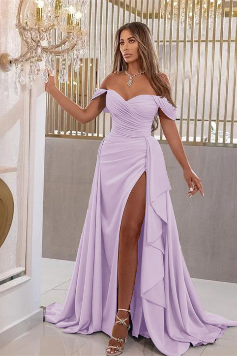 Elegant Sky Blue Split Mermaid Sweetheart Prom Dress With Off-The-Shoulder ED0060