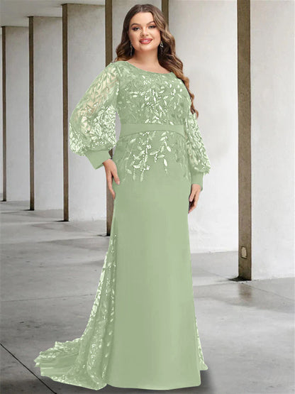 Mermaid/Trumpet Scoop Neck Long Sleeves Floor-Length Plus Size Mother of the Bride Dresses with Sequins