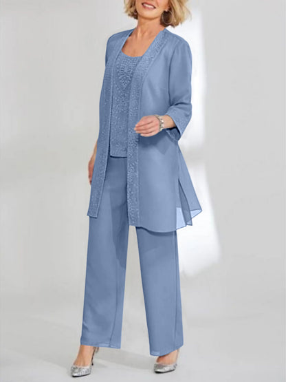 Chiffon Scoop Ankle-Length Mother of the Bride Pantsuits with Jacket