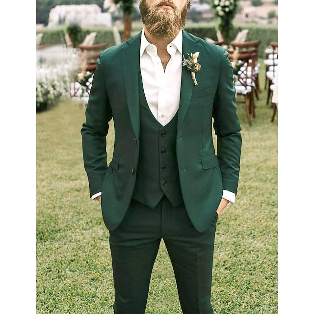 Men's Tailored Fit Single Breasted Two-buttons 3 Pieces Wedding Suits