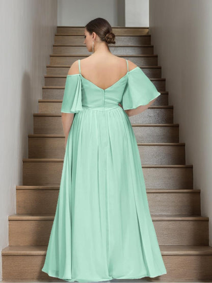 A-Line/Princess Spaghetti Straps Sweetheart Short Sleeves Floor-Length Plus Size Bridesmaid Dresses