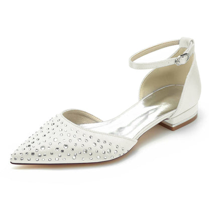 Women's Wedding Mini Crystal Low Pointed Toe Buckle Bridal Shoes