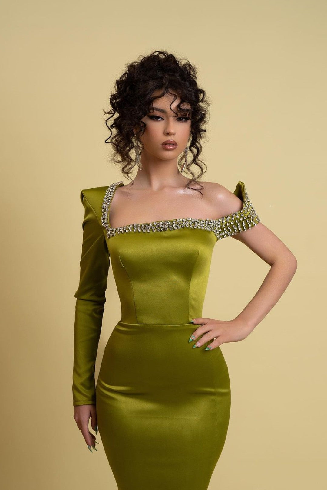 Sage Green Prom Dress Charmeuse One Shoulder Mermaid With Slit YL0264