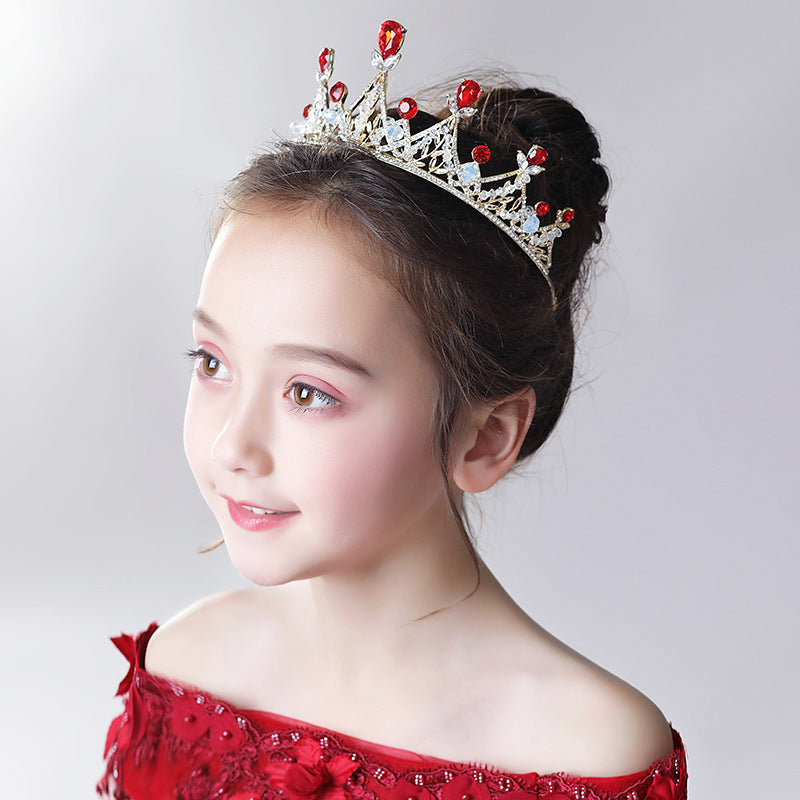 Vintage Elegant Red Rhinestone Princess Crown Headpiece Accessories