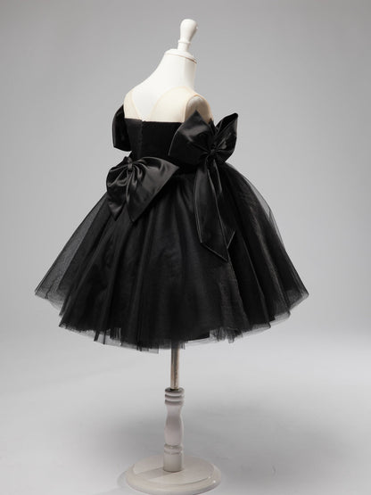 Off-Shoulder Knee-length Black Tulle Baby Girl Dress