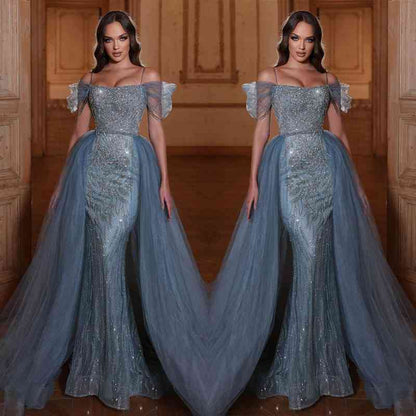 edgynewlook Off The Shoulder Mermaid Prom Dress Tulle Ruffles With Appliques