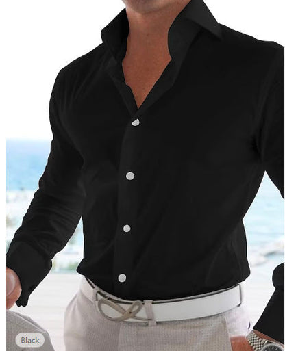 Men's Casual Cotton Linen Long Sleeves Solid Color Shirt