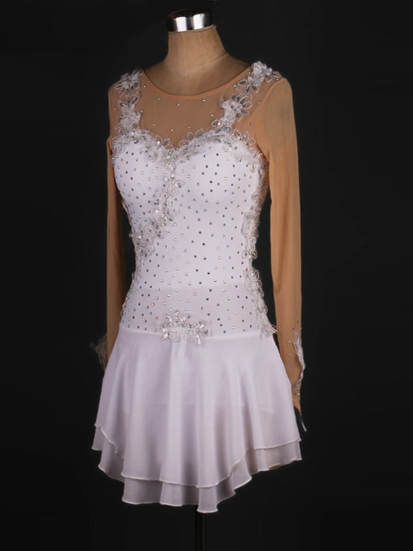 Women's Figure Skating Dress Latin Lace Crystals / Rhinestones High  Long Sleeve