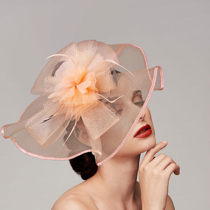 Elegant Net Saucer Hat Fascinator Hats Headpiece Flower Bow & Feather