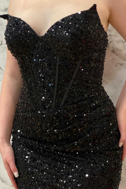 Black Sequin Strapless Tight Mini Homecoming Gown gh1321