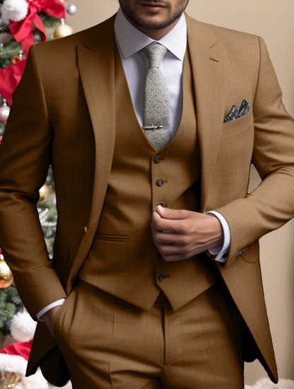 Men's Tailored Fit Single Breasted Two-buttons 3 Pieces Solid Colored Wedding Suits