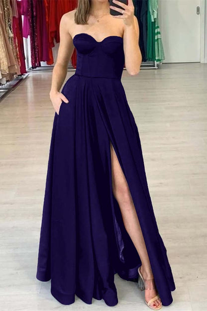 Black Sweetheart Prom Dress Split With Pockets PD0391