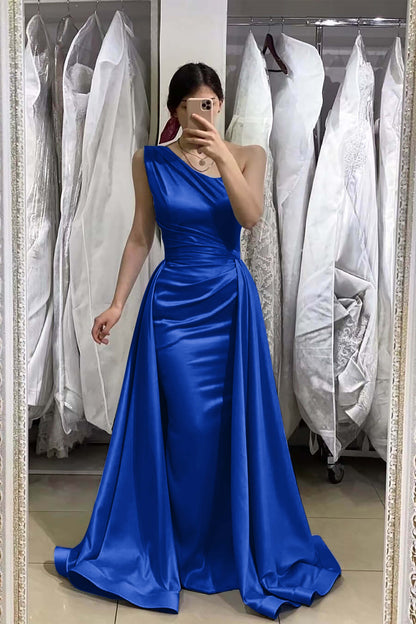 Light Blue One-Shoulder Sleeveless Long Mermaid Prom Dress With Detachable Skirt ED0208