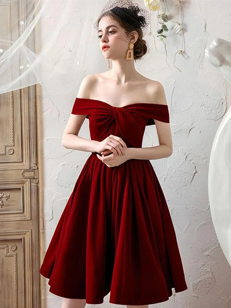 Lovely Sweetheart Wine Red Velvet Short Party Dress, Dark Red Velvet Prom Dress Homecoming Dress  gh98