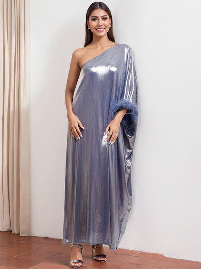 Elegant One-Shoulder Ankle-Length Mother of the Bride & Groom Dresses with Feather