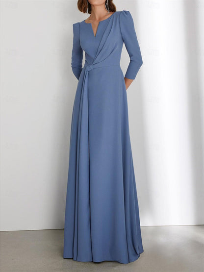 Sheath/Column  Floor Length 3/4 Length Sleeve V Neck  Wedding Guest Dresses with Criss Cross Ruched