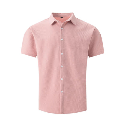 Fashion Men's Shirt Casual Breathable Lapel Solid Color Short Sleeve Shirt