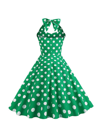 A-Line/Princess Halter Sleeveless Tea-Length Vintage Dress With Bowknot