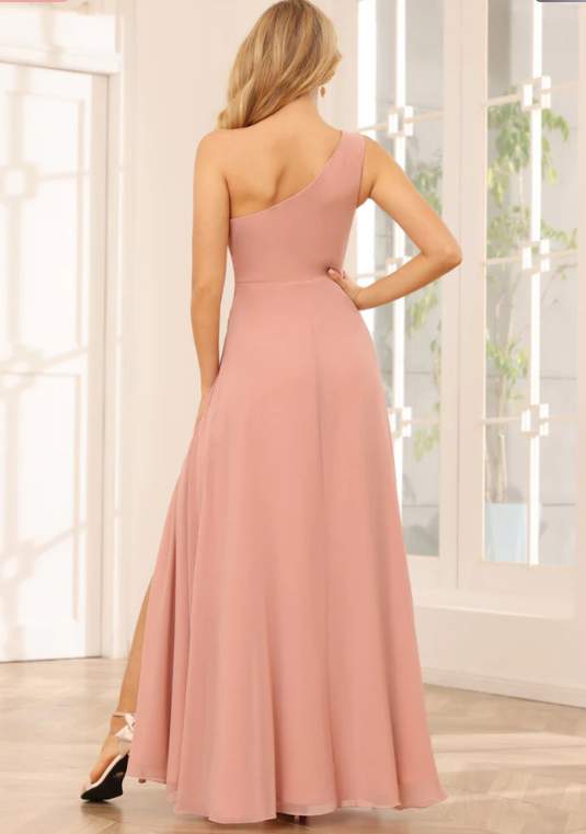 A-Line/Princess One-Shoulder Sleeveless Floor-Length Bridesmaid Dress with Pockets