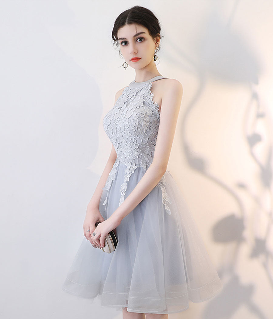 Cute gray lace short prom dress homecoming dress  8330