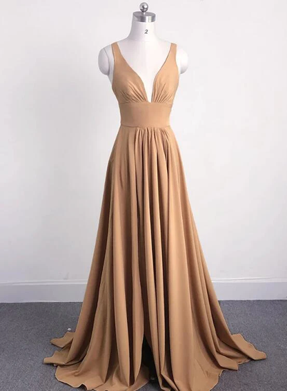 Charming Slit Long V-Neckline Bridesmaid Dress, Beautiful Party Gown  gh462