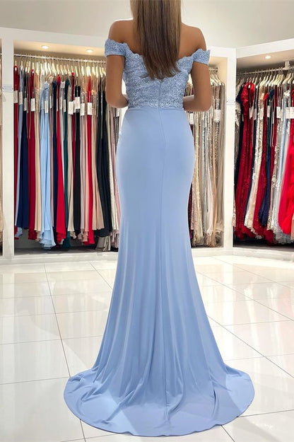 Off-the-Shoulder Mermaid Long Prom Dress With Lace Appliques PD0653