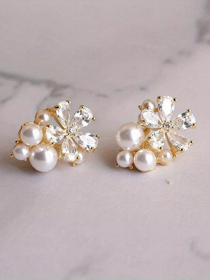 Stud Earrings For Women's Wedding Work Daily  Classic Floral Gold Earrings