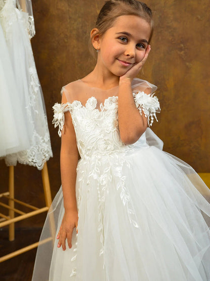 A-Line/Princess Round Neck Sleeveless Flower Girl Dresses with Appliques & Embroidery