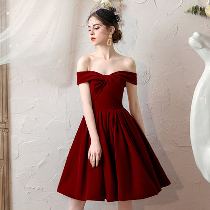 Cute burgundy velvet short prom dress, homecoming dress  8115