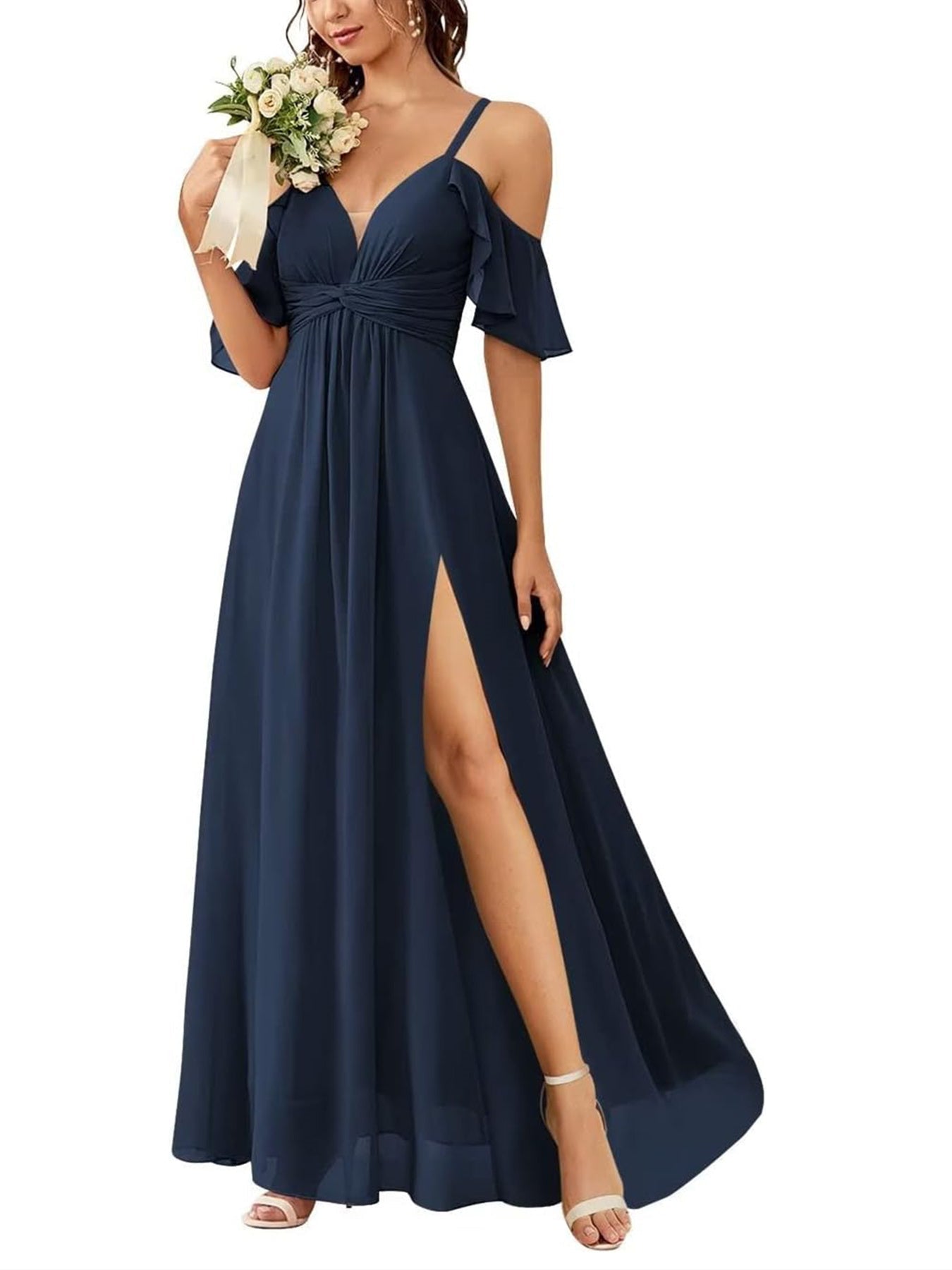 A Line/Princess Off-the-Shoulder Floor-Length Bridesmaid Dresses with Pockets