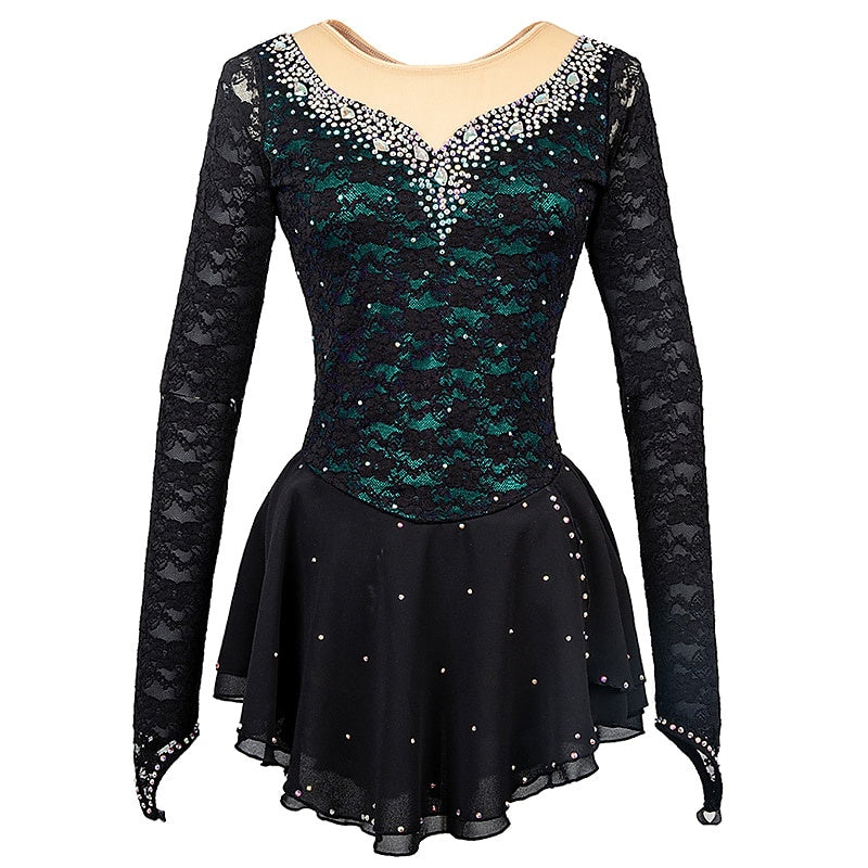 Figure Skating Women's Girls' Long Sleeve Training Practice Ice Skating Dress