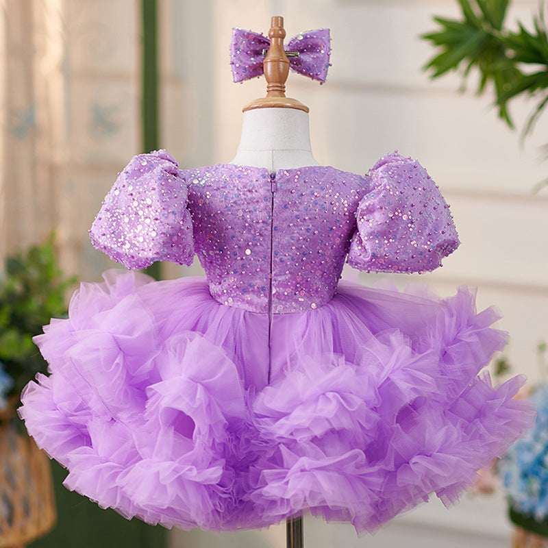 Sequins Tulle Knee-length 1st Birthday Party Baby Girl Dress