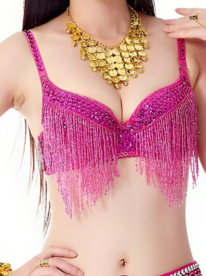 Belly Dancewear Rhinestone Tassel Sleeveless Spaghetti Straps Bra