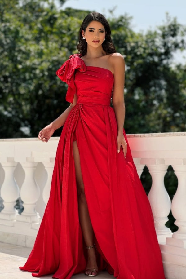 edgynewlook Red One Shoulder Split Long Prom Dress Sleeveless