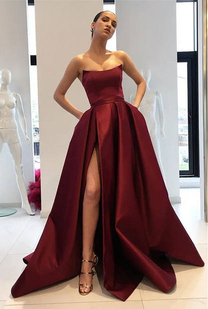 Strapless Burgundy Mermaid Prom Dress With Split PD0205