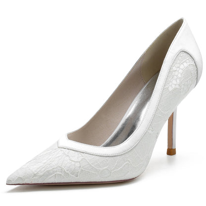 Women's Wedding Shoes Silk Satin Lace Stiletto Pointed Toe Bridal Shoes