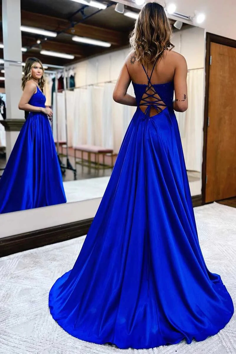 Glamorous Dark Blue Spaghetti Strap Prom Dress Long Mermaid Dress MB0041