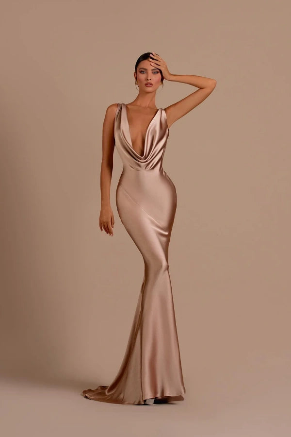 Elegant Champagne Sliming Prom Dress Long Mermaid Dress YB0045