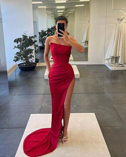 Gorgeous Sleeveless Satin Long Mermaid Prom Dress with Split ST0001