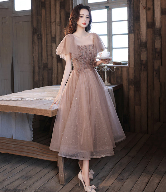 Cute tulle beads short prom dress homecoming dress  10520