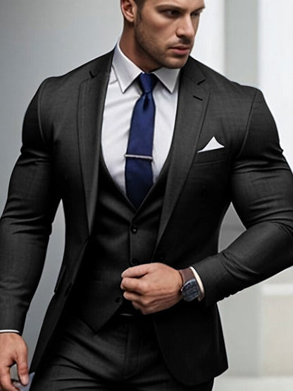 Men's Tailored Fit Single Breasted Two-buttons 3 Pieces Wedding Suits