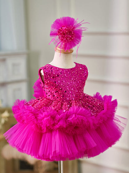 Sequins Tulle Knee-length Baby Girl Dress