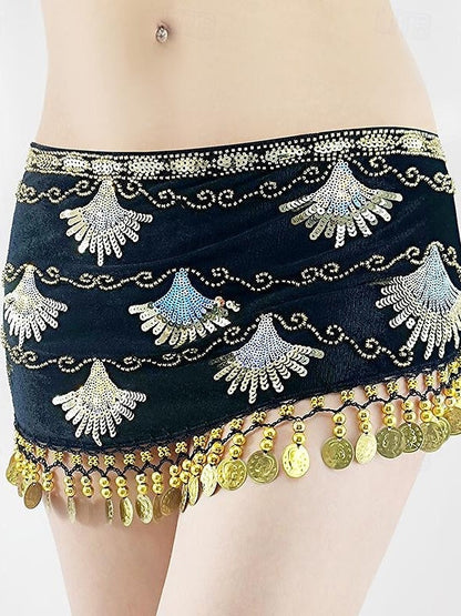 Belly Dance Belt Gold Coin Splicing Paillette Women's Performance Training High Polyester