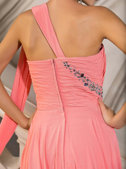 A-Line/Princess One Shoulder Court Train Evening Dresses with Crystals Draping