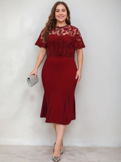 Trumpet/Mermaid Scoop Half Sleeves Tea-Length Plus Size Mother of the Bride Dresses with Appliques