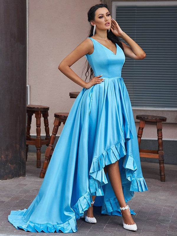 Ocean Blue V-Neck Sleeveless Prom Dress PD0214