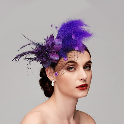 Feather Net Fascinators Headwear with Floral